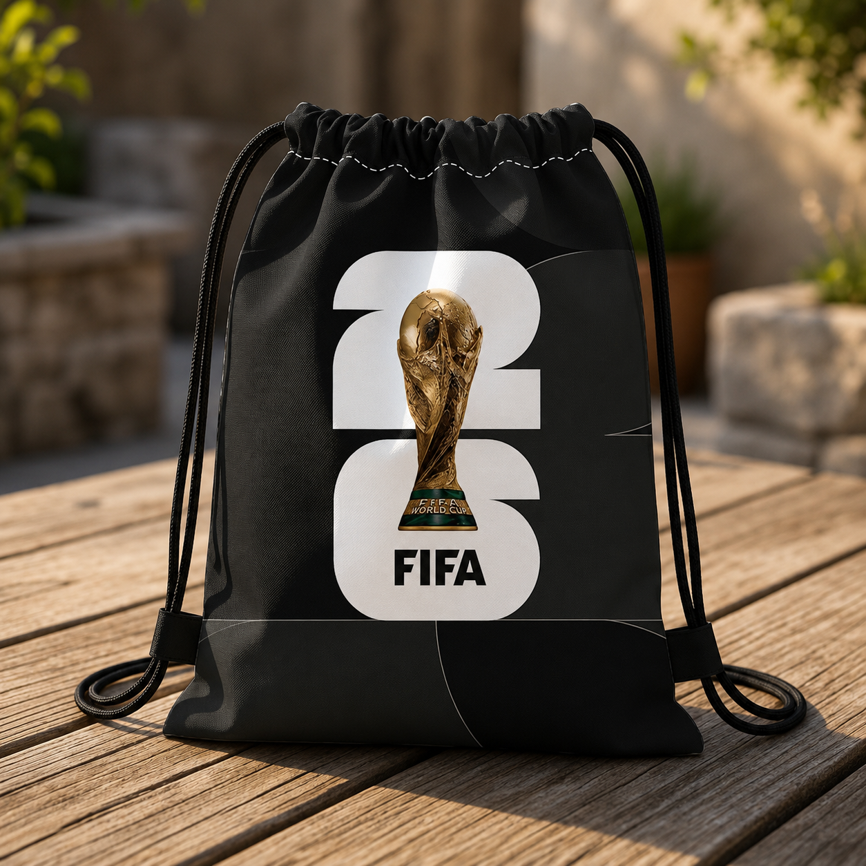 World Cup drawstring black backpack