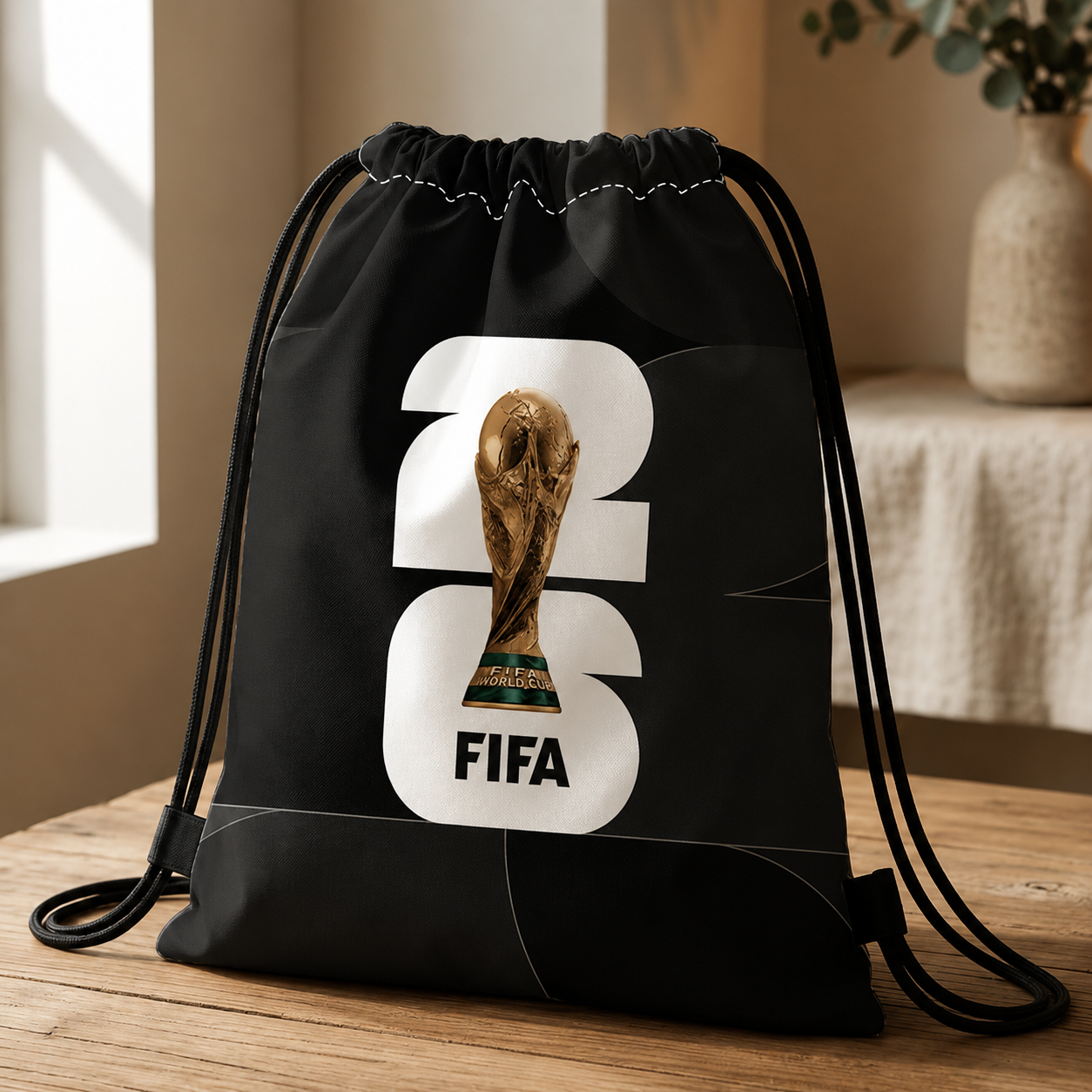 World Cup drawstring black backpack